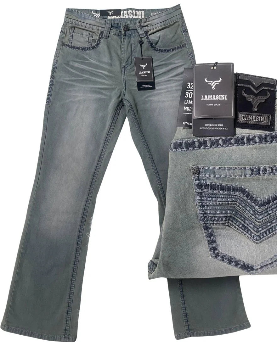 Men's Boot Cut Western Jeans – Stretch Denim Cowboy Pants – Gray 1870