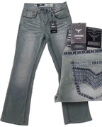 Men's Boot Cut Western Jeans – Stretch Denim Cowboy Pants – Gray 1870