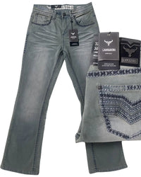 Men's Boot Cut Western Jeans – Stretch Denim Cowboy Pants – Gray 1870