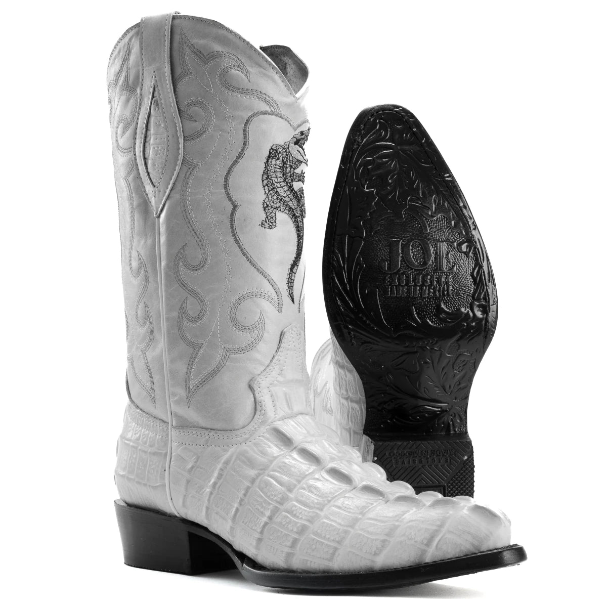 Men’s Joe Boots Caiman Print J - Toe Boots - Winter White - OriginalWestern.com