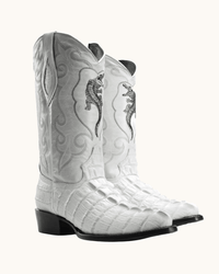 Men’s Joe Boots Caiman Print J - Toe Boots - Winter White - OriginalWestern.com