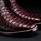 Men’s Joe Boots Python Print Snakeskin Square Toe Boots - Black Cherry - OriginalWestern.com
