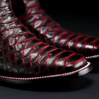 Men’s Joe Boots Python Print Snakeskin Square Toe Boots - Black Cherry - OriginalWestern.com