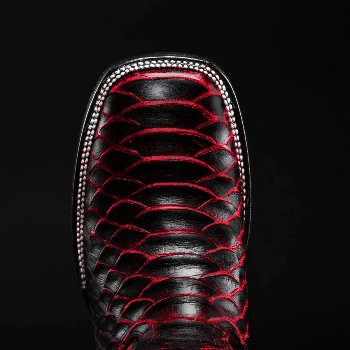 Men’s Joe Boots Python Print Snakeskin Square Toe Boots - Black Cherry - OriginalWestern.com