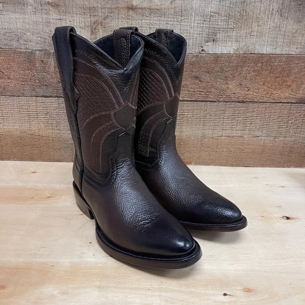 Men's Leather Cowboy Western Brown American Deer Leather Pull On Round Toe Boots Est. 492 - OriginalWestern.com