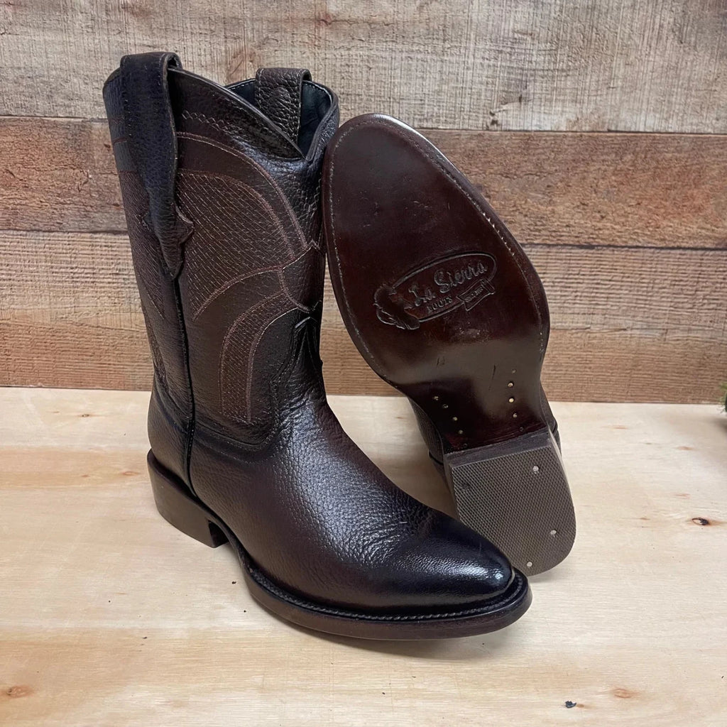 Men's Leather Cowboy Western Brown American Deer Leather Pull On Round Toe Boots Est. 492 - OriginalWestern.com