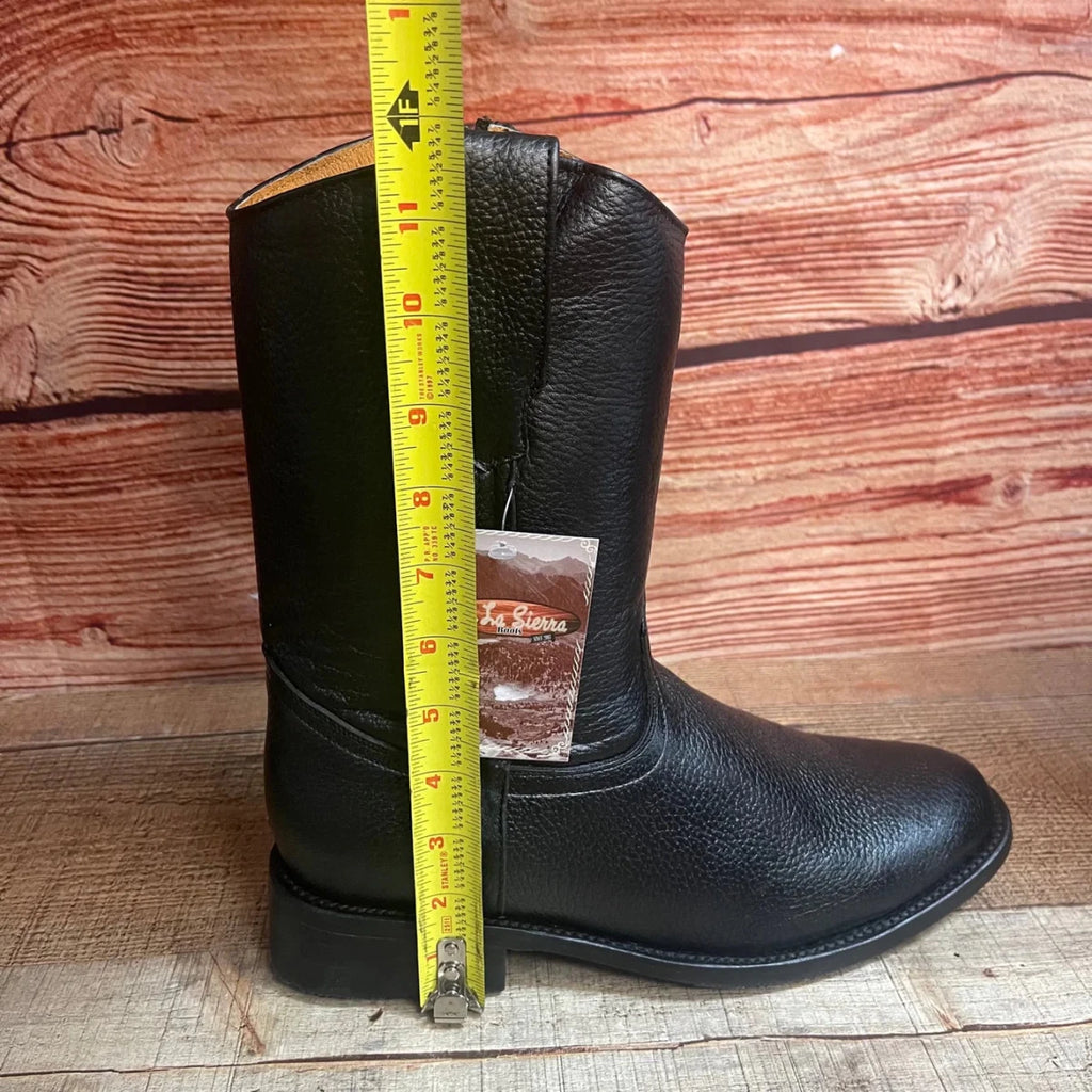 Men's Leather Cowboy Western side Zipper Black Pull on Round Toe Boots Est. 490 - OriginalWestern.com