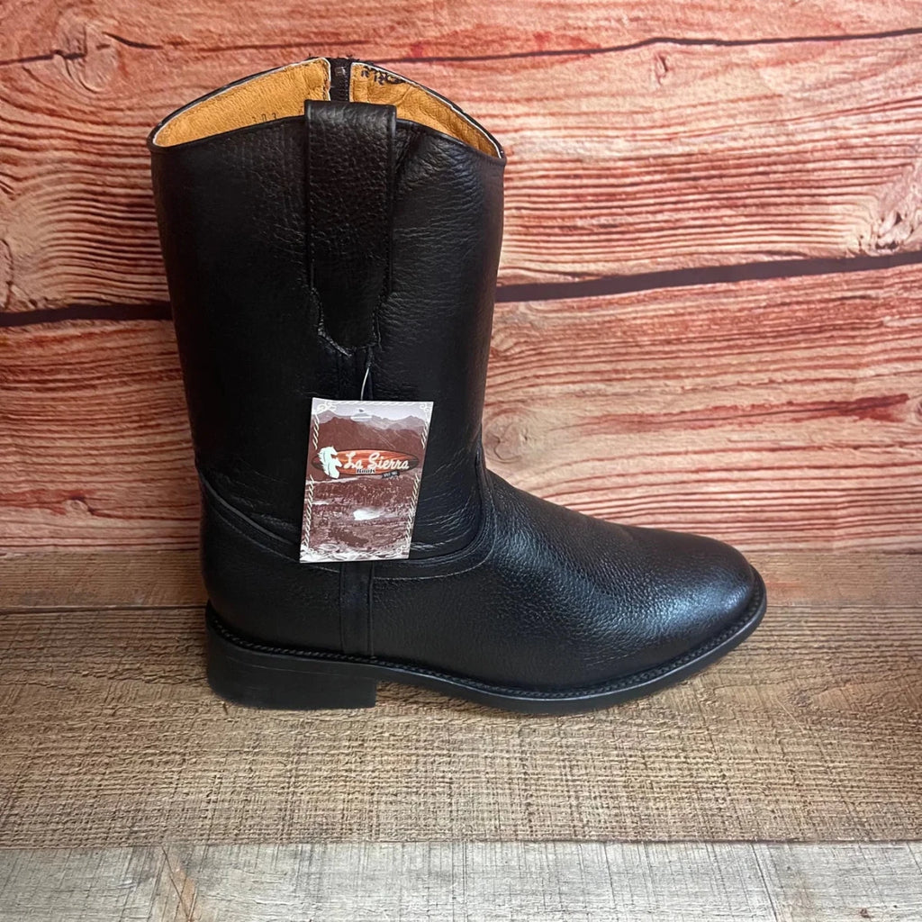 Men's Leather Cowboy Western side Zipper Black Pull on Round Toe Boots Est. 490 - OriginalWestern.com