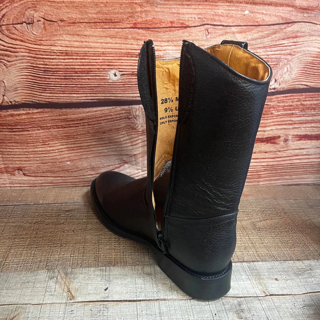 Men's Leather Cowboy Western side Zipper Black Pull on Round Toe Boots Est. 490 - OriginalWestern.com