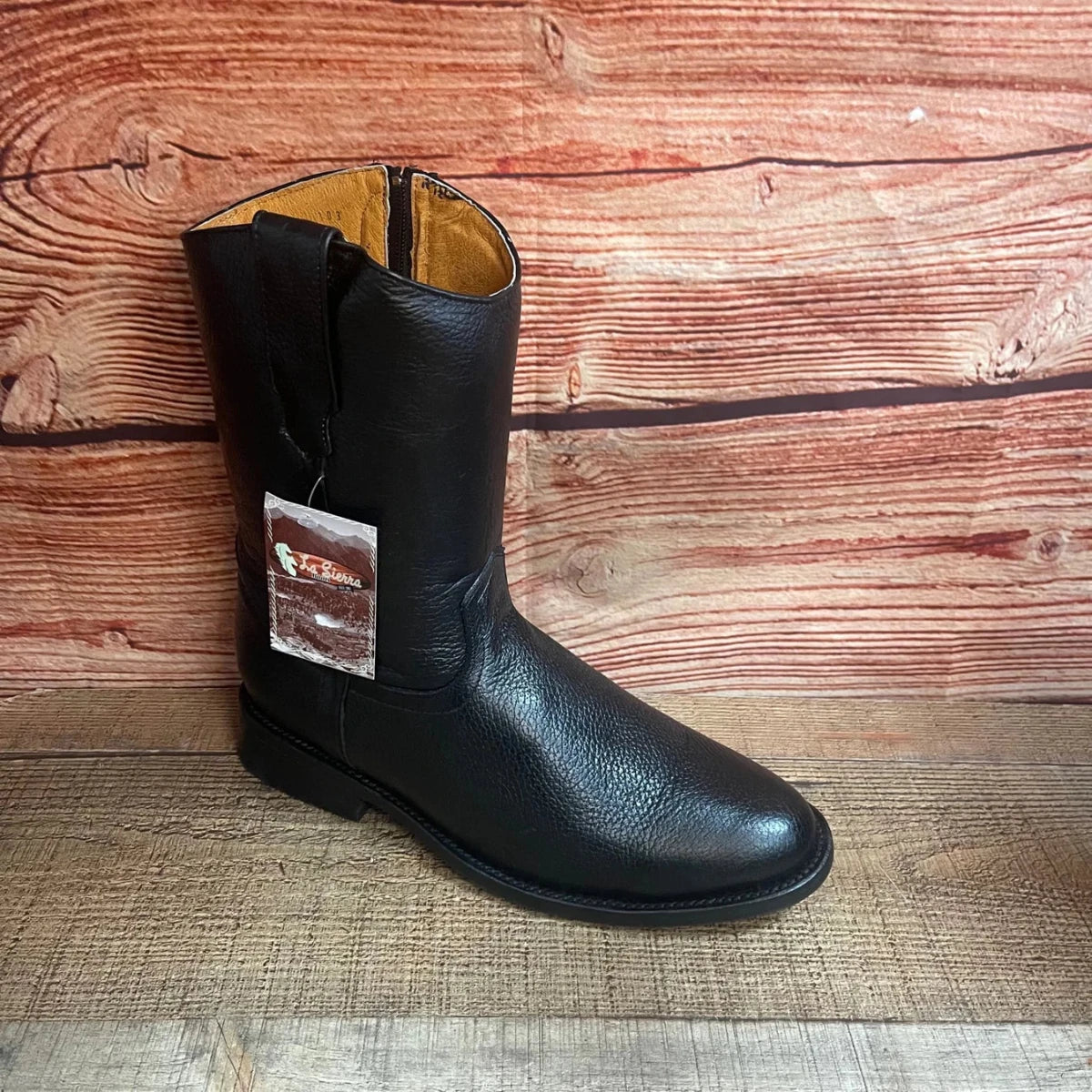 Men's Leather Cowboy Western side Zipper Black Pull on Round Toe Boots Est. 490 - OriginalWestern.com