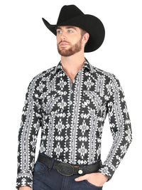 Men’s Long Sleeve Snap Button Western Shirt - Black 44399 - OriginalWestern.com