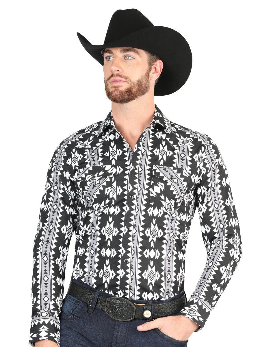 Men’s Long Sleeve Snap Button Western Shirt - Black 44399 - OriginalWestern.com