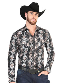 Men’s Long Sleeve Snap Button Western Shirt - Black 44402 - OriginalWestern.com