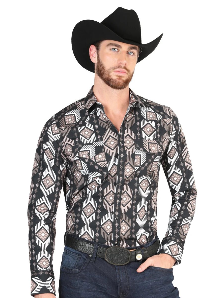 Men’s Long Sleeve Snap Button Western Shirt - Black 44402 - OriginalWestern.com