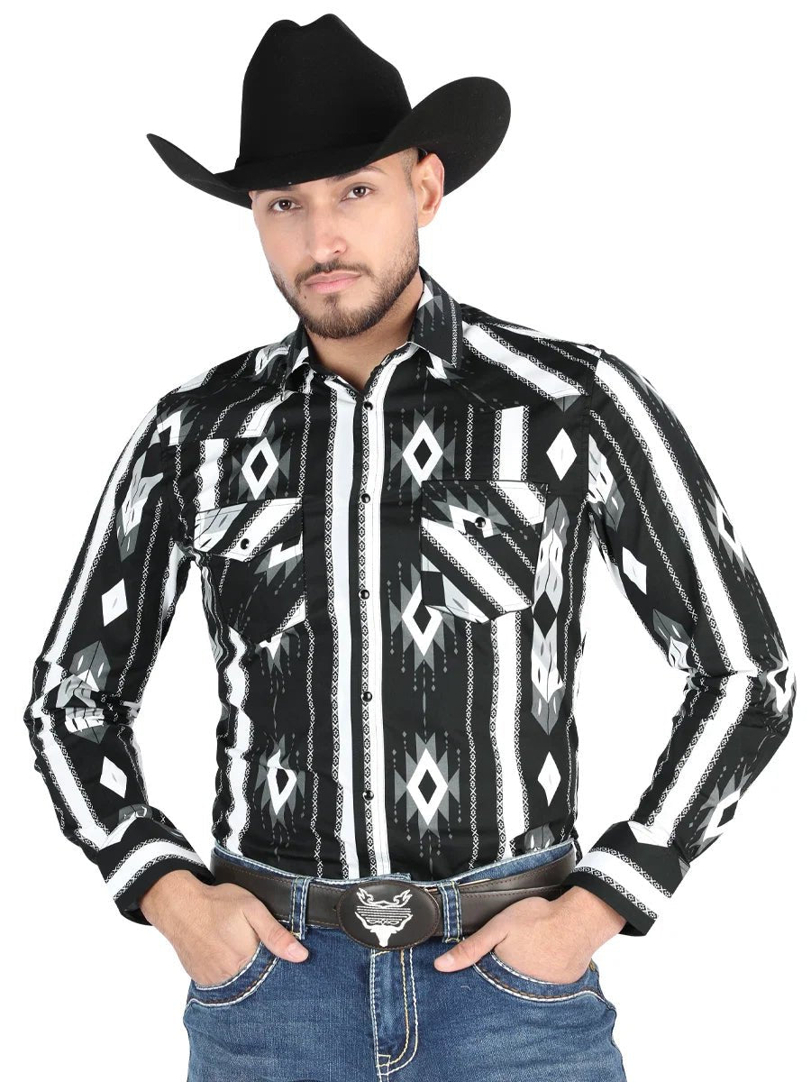 Men’s Long Sleeve Snap Button Western Shirt - Black 44475 - OriginalWestern.com