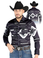 Men’s Long Sleeve Snap Button Western Shirt - Black 44500 - OriginalWestern.com