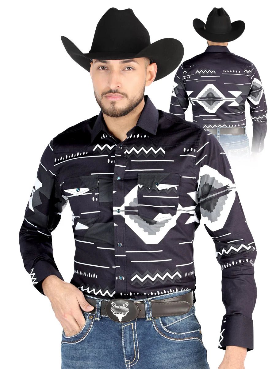 Men’s Long Sleeve Snap Button Western Shirt - Black 44500 - OriginalWestern.com