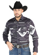 Men’s Long Sleeve Snap Button Western Shirt - Black 44500 - OriginalWestern.com