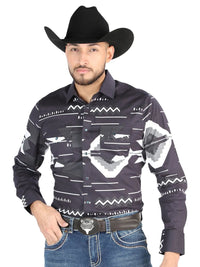Men’s Long Sleeve Snap Button Western Shirt - Black 44500 - OriginalWestern.com