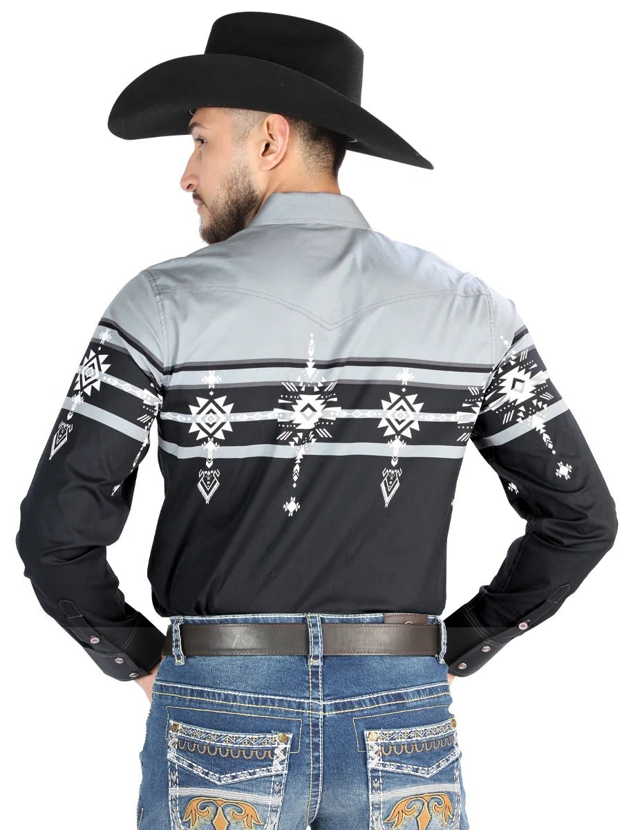 Men’s Long Sleeve Snap Button Western Shirt - Black/Gray 44452 - OriginalWestern.com