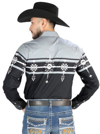 Men’s Long Sleeve Snap Button Western Shirt - Black/Gray 44452 - OriginalWestern.com