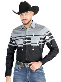 Men’s Long Sleeve Snap Button Western Shirt - Black/Gray 44452 - OriginalWestern.com