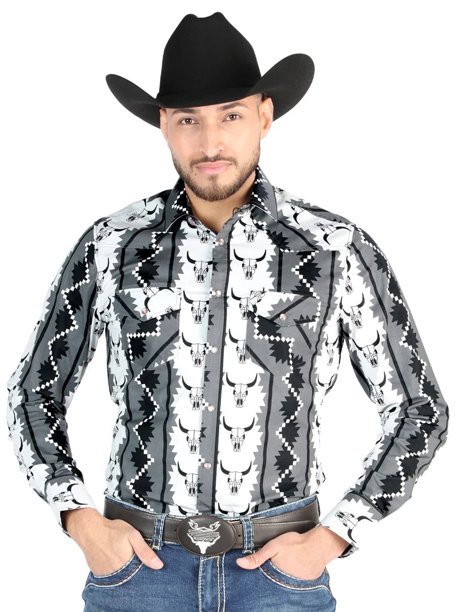 Men’s Long Sleeve Snap Button Western Shirt - Black/White 44491 - OriginalWestern.com