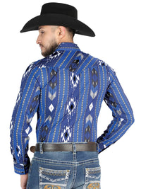 Men’s Long Sleeve Snap Button Western Shirt - Blue 44474 - OriginalWestern.com
