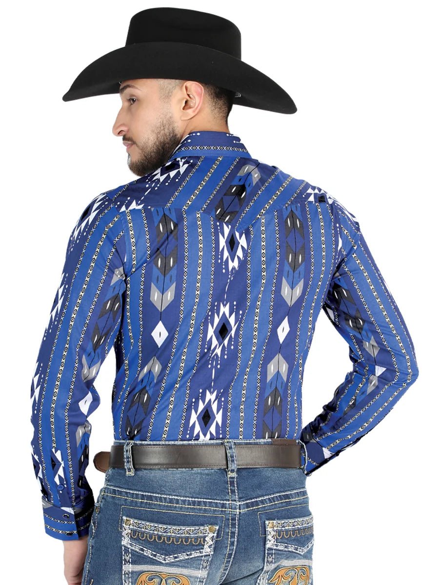 Men’s Long Sleeve Snap Button Western Shirt - Blue 44474 - OriginalWestern.com