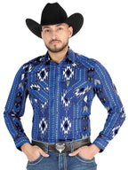 Men’s Long Sleeve Snap Button Western Shirt - Blue 44474 - OriginalWestern.com