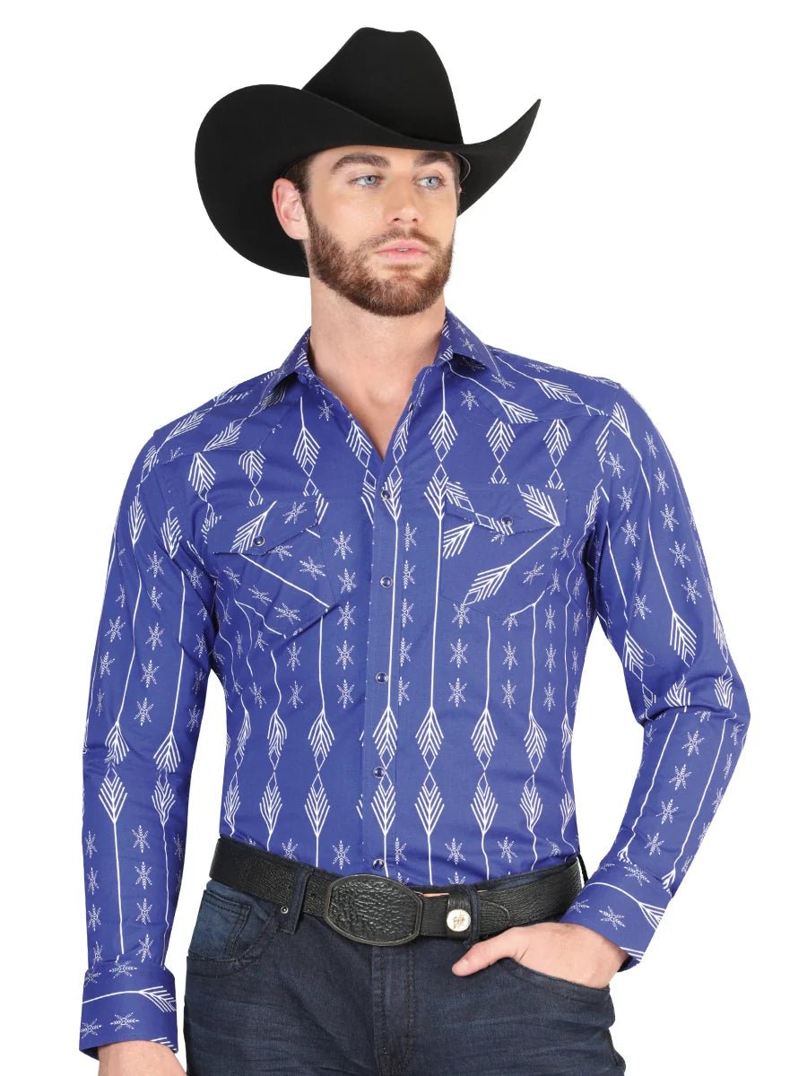 Men’s Long Sleeve Snap Button Western Shirt - Blue/White 44434 - OriginalWestern.com