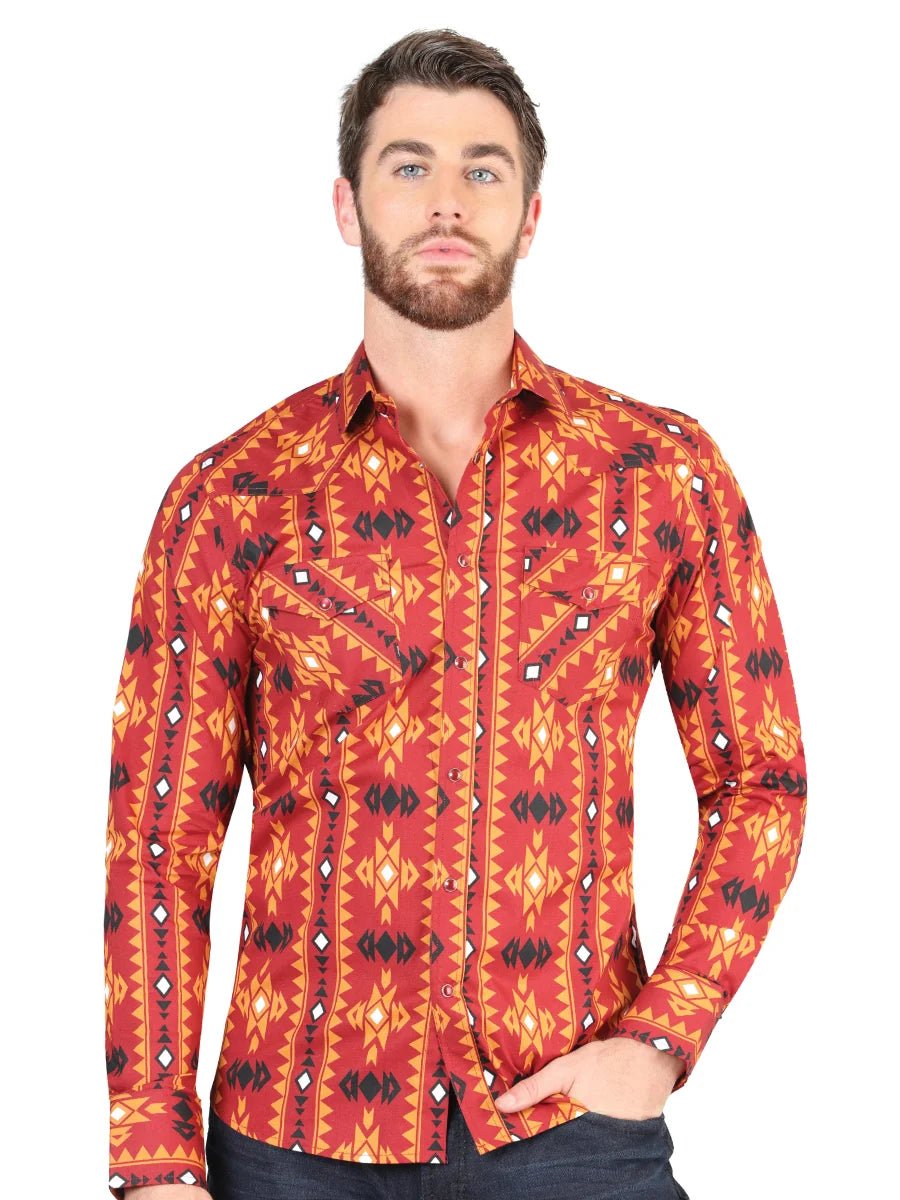 Men’s Long Sleeve Snap Button Western Shirt - Brick Red 44400 - OriginalWestern.com