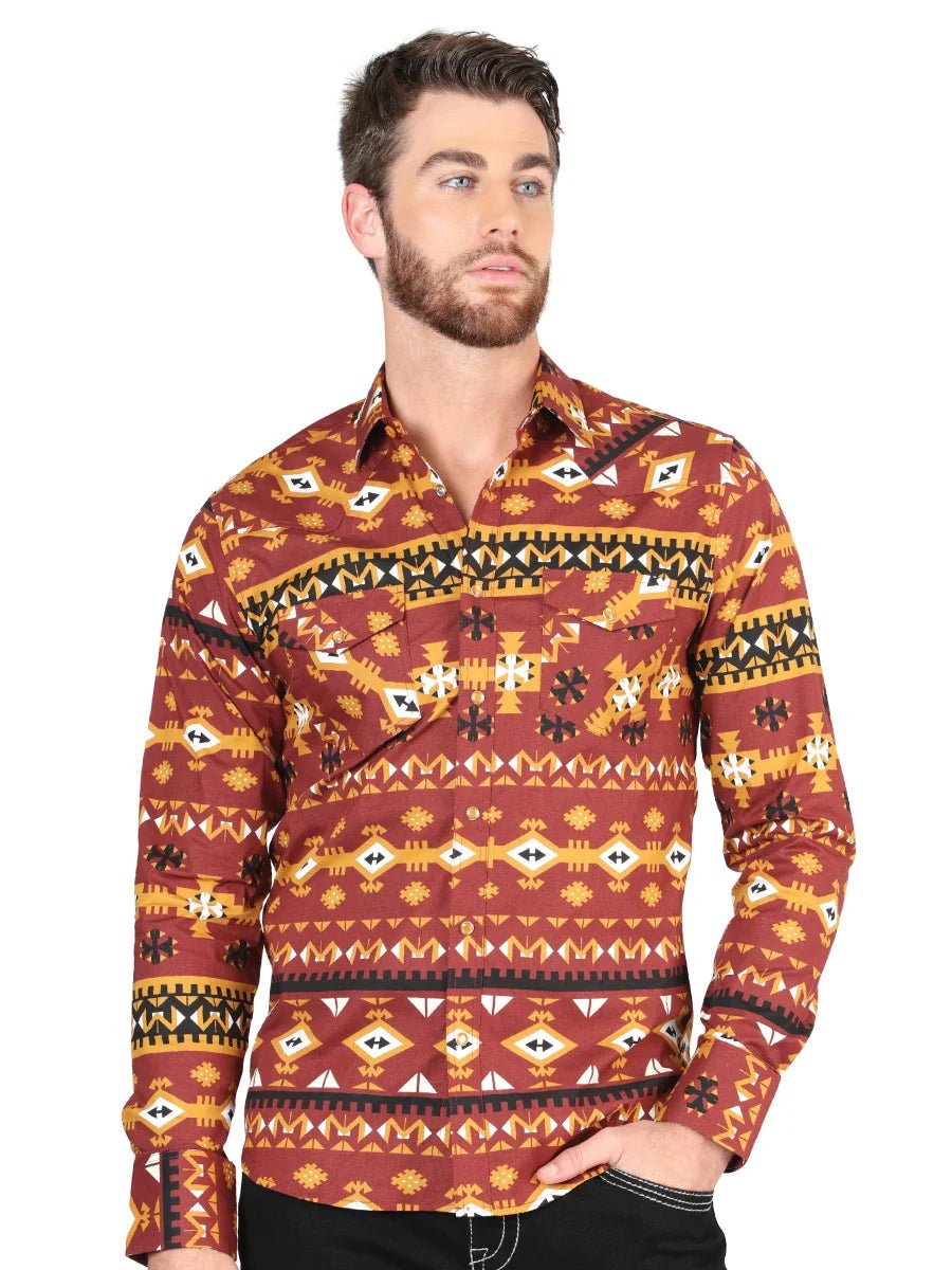 Men’s Long Sleeve Snap Button Western Shirt - Brick Red 44420 - OriginalWestern.com