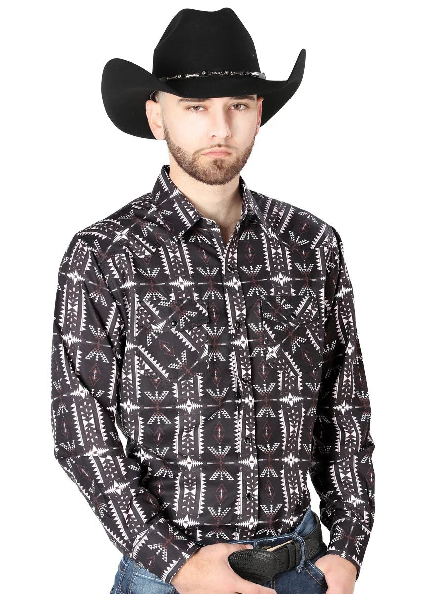Men's Long Sleeve Snap Button Western Shirt - Brown/Wine 44205 - OriginalWestern.com