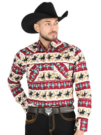 Men’s Long Sleeve Snap Button Western Shirt - Burgandy 44476 - OriginalWestern.com