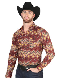Men’s Long Sleeve Snap Button Western Shirt - Burgundy 44430 - OriginalWestern.com