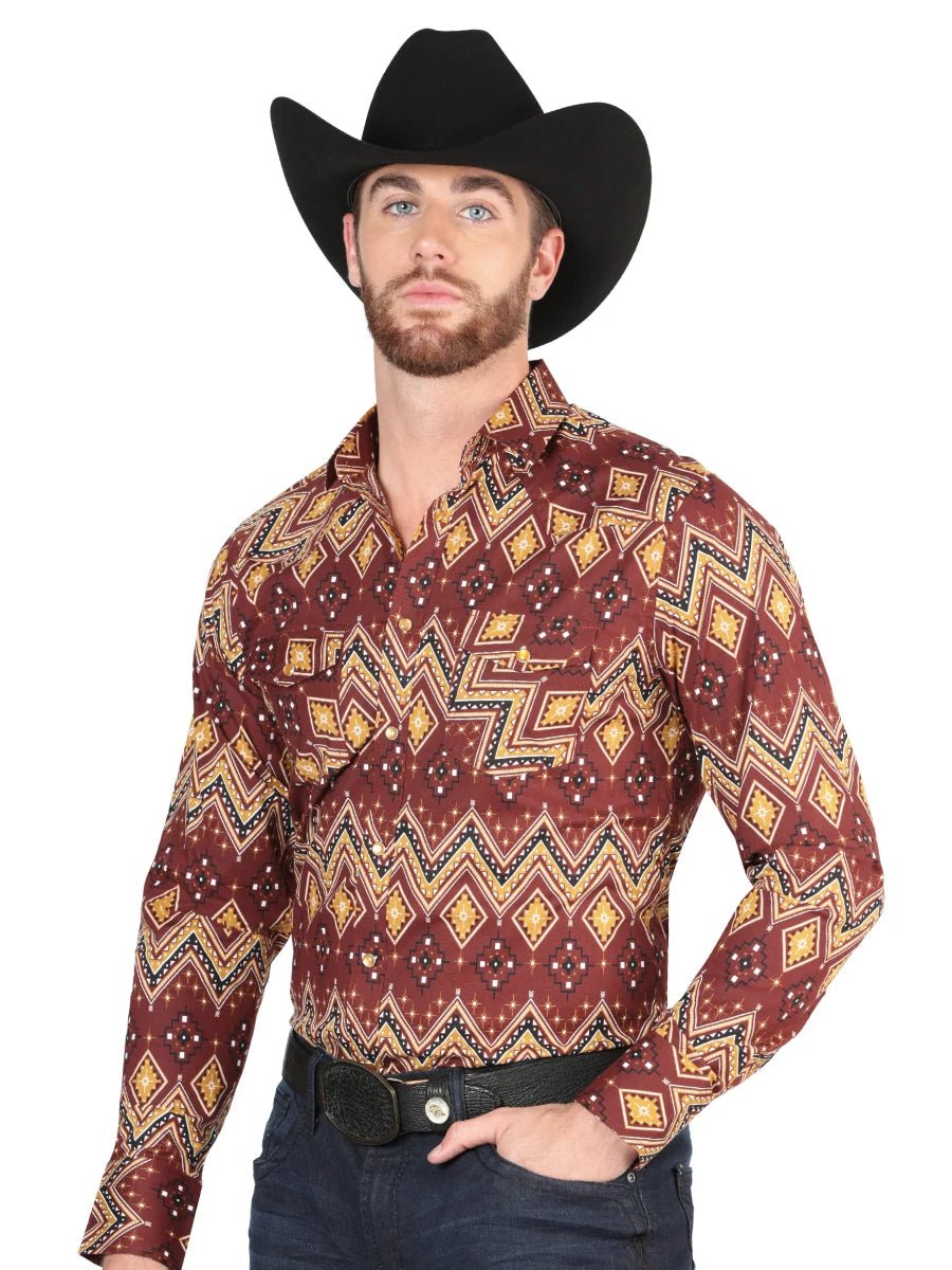 Men’s Long Sleeve Snap Button Western Shirt - Burgundy 44430 - OriginalWestern.com