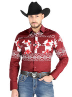Men’s Long Sleeve Snap Button Western Shirt - Burgundy 44484 - OriginalWestern.com