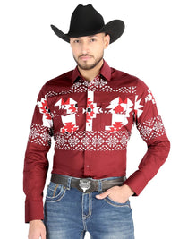 Men’s Long Sleeve Snap Button Western Shirt - Burgundy 44484 - OriginalWestern.com