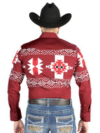 Men’s Long Sleeve Snap Button Western Shirt - Burgundy 44484 - OriginalWestern.com