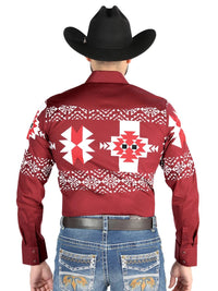 Men’s Long Sleeve Snap Button Western Shirt - Burgundy 44484 - OriginalWestern.com