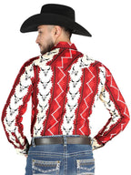 Men’s Long Sleeve Snap Button Western Shirt - Burgundy/Beige 44490 - OriginalWestern.com