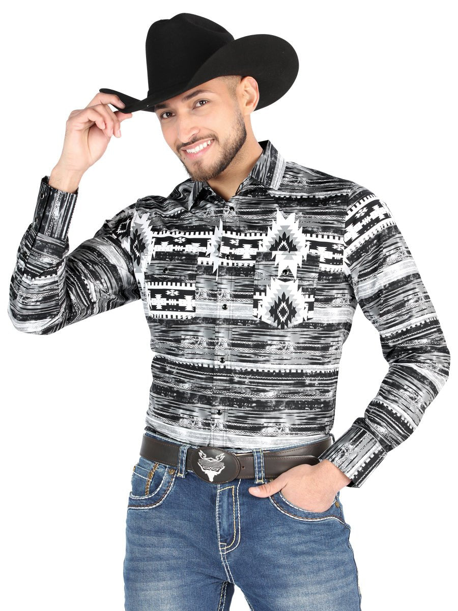 Men’s Long Sleeve Snap Button Western Shirt - Gray 44488 - OriginalWestern.com