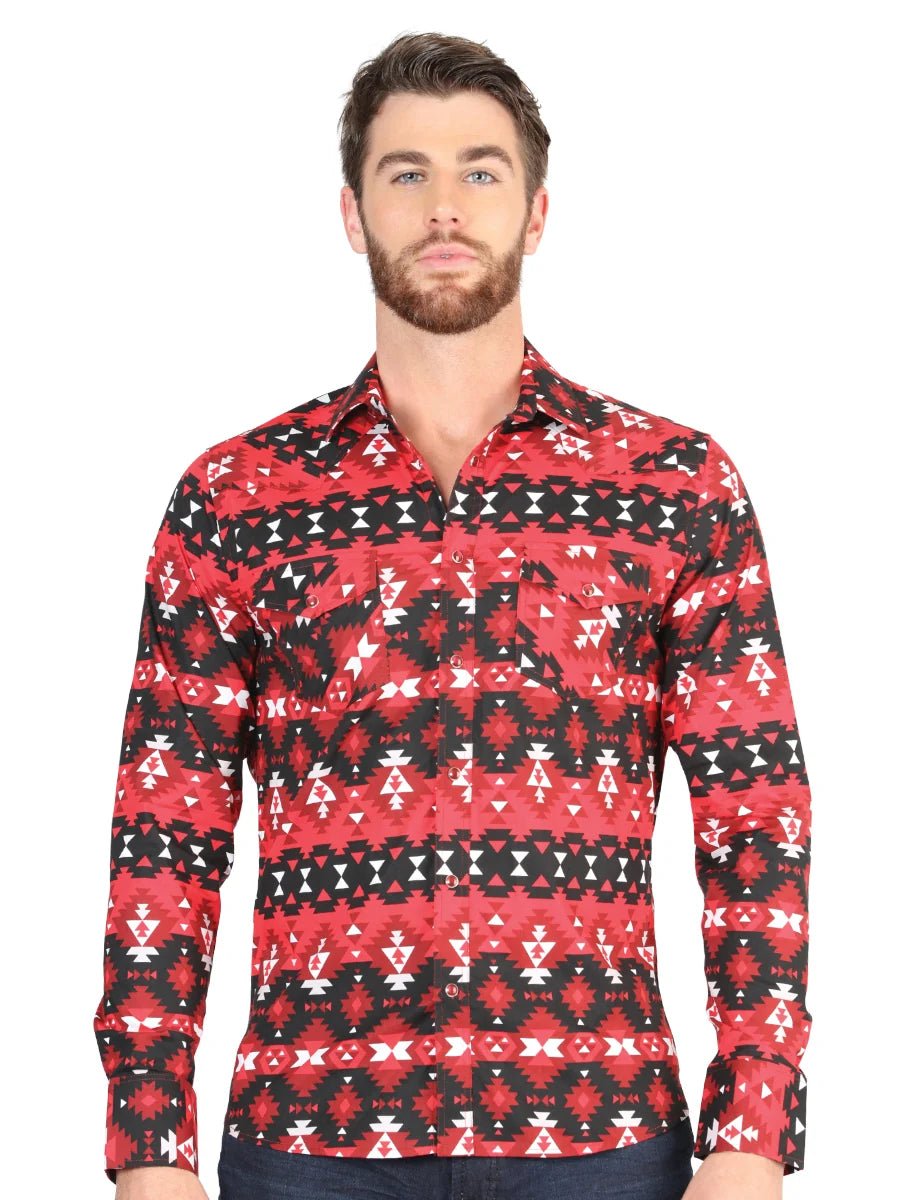 Men’s Long Sleeve Snap Button Western Shirt - Red 44396 - OriginalWestern.com