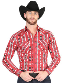 Men’s Long Sleeve Snap Button Western Shirt - Red 44401 - OriginalWestern.com