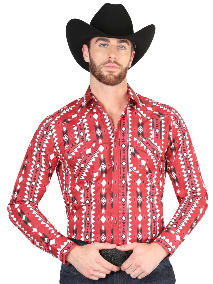 Men’s Long Sleeve Snap Button Western Shirt - Red 44401 - OriginalWestern.com