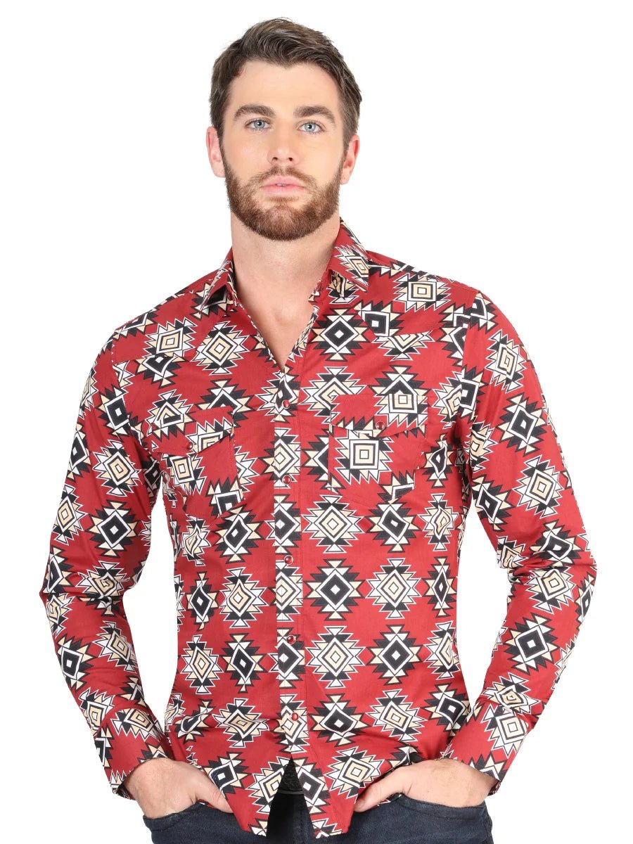 Men’s Long Sleeve Snap Button Western Shirt - Red 44404 - OriginalWestern.com