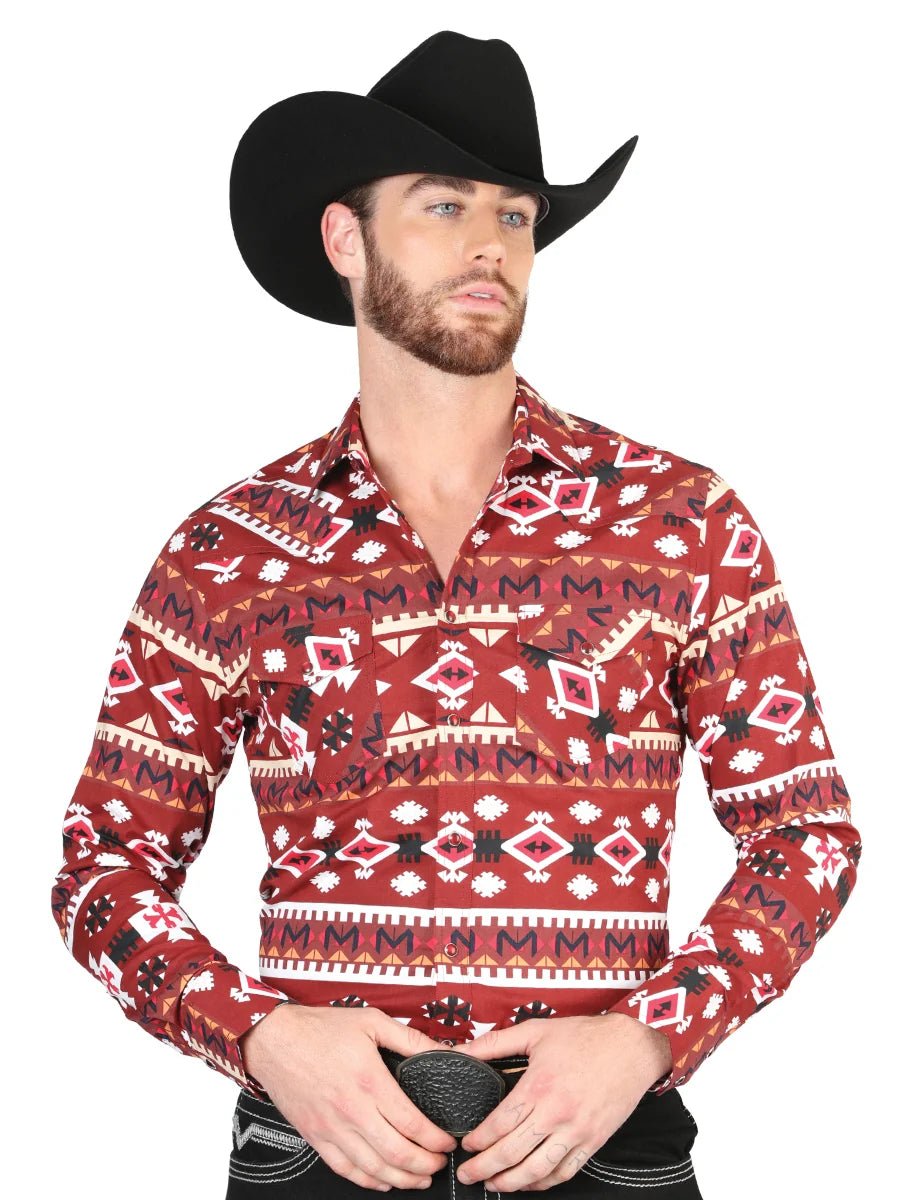 Men’s Long Sleeve Snap Button Western Shirt - Red 44418 - OriginalWestern.com