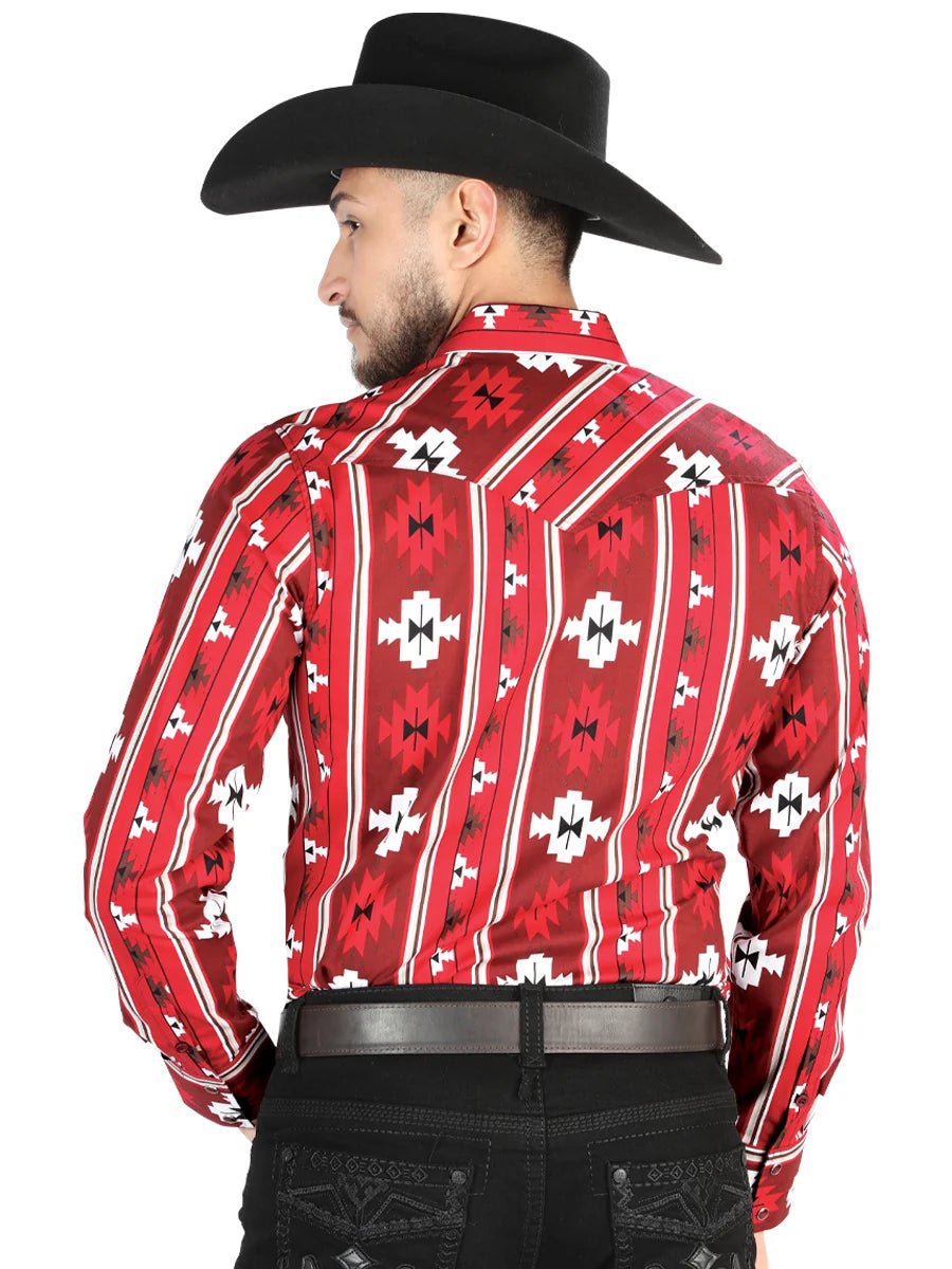 Men’s Long Sleeve Snap Button Western Shirt- Red 44472 - OriginalWestern.com