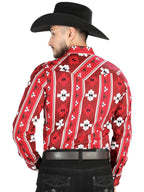 Men’s Long Sleeve Snap Button Western Shirt- Red 44472 - OriginalWestern.com